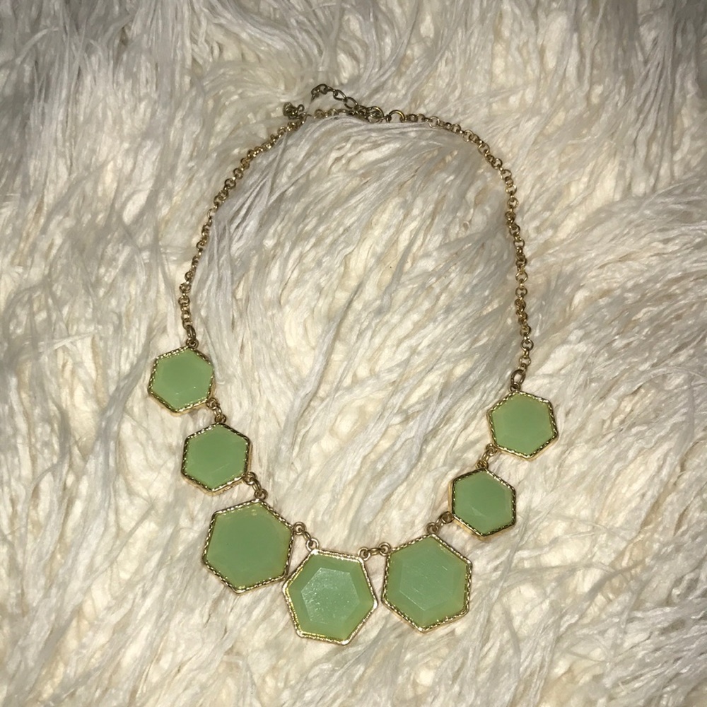 Green and gold hexagonal necklace